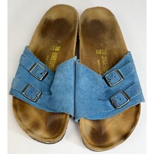 Birkenstock Women’s Zurich Light Blue Suede Slide Sandals, size 7.5 US / 38 EU